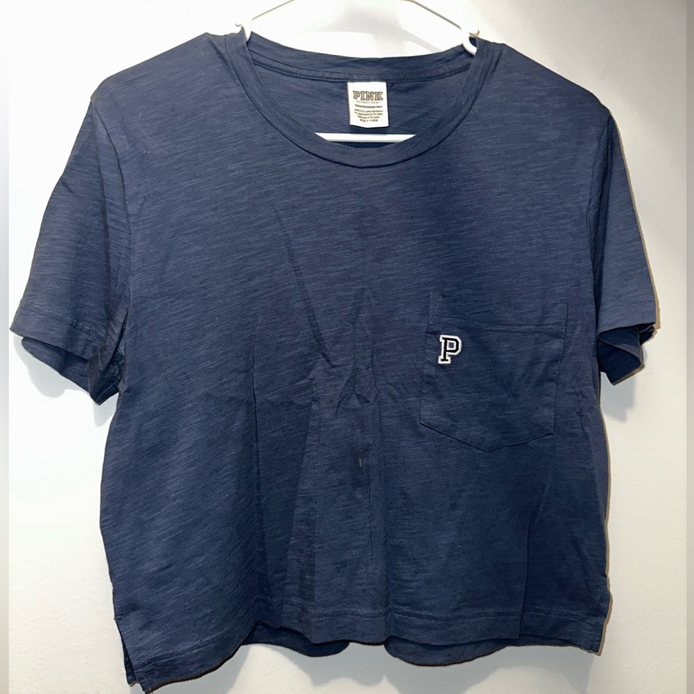 PINK Navy Blue Cropped Pocket Short Sleeve Tee